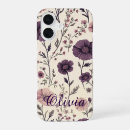 Vintage Paarse Bloem Wilde Bloem Custom Naam iPhon iPhone 16 Hoesje