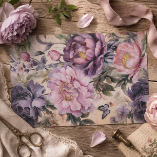 Vintage Paarse Bloemen En Vlinders Decoupage Tissuepapier