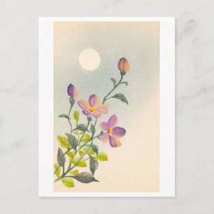 Vintage paarse bloemen in maanlicht Japanse Briefkaart