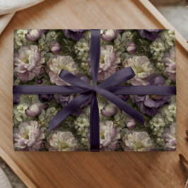 Vintage Paarse Bloemmotief met Pioenrozen Zachte R Cadeaupapier