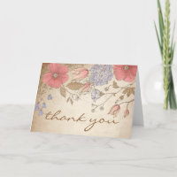 Vintage paarse en rode bloemen bedankkaart