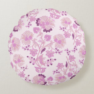 Vintage paarse en roze bloemendesign ronde kussen