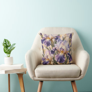 Vintage Paarse Iris Tuin Botanische Worp Kussen
