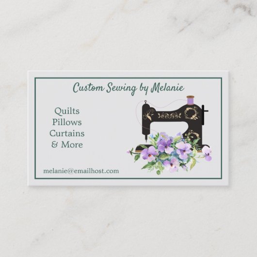 Vintage Paarse naaigariemachines Visitekaartje (Voorkant)