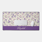 Vintage Paarse Roze Bloemrijke Script Naam Bureaumat (Keyboard & Muis)