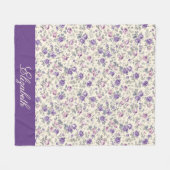 Vintage Paarse Roze Bloemrijke Script Naam Fleece Deken (Voorkant (Horizontaal))