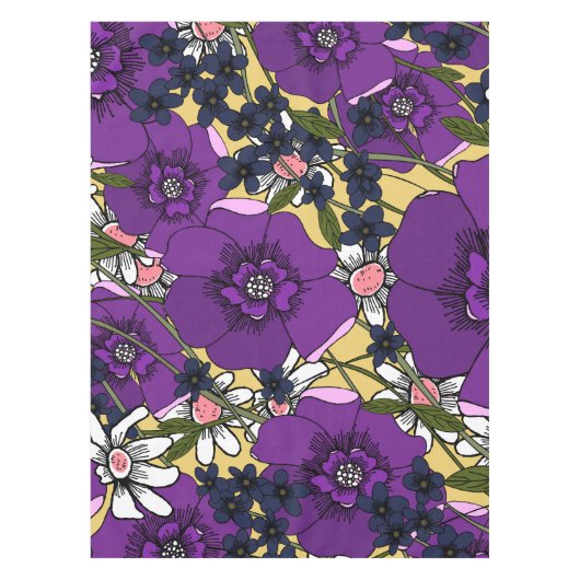 Vintage Paarse Wilde Bloemen Tafelkleed (Voorkant)
