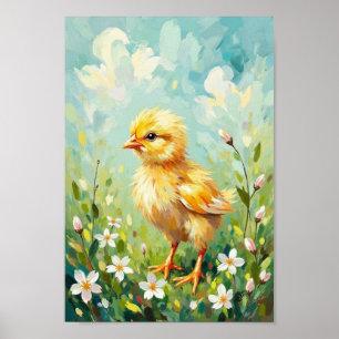 Vintage Paas Kuiken Lente Weide Kunst Poster