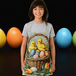Vintage Paas Kuikens met tulpen voor Kinderen Schort