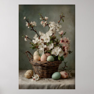 Vintage Paasbloemenmand Ei Print, Boerderij Poster