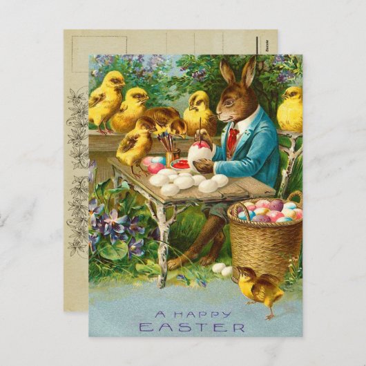 Vintage paasbunny Briefkaart (Voorkant / Achterkant)