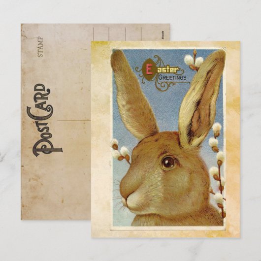 Vintage paasbunny Briefkaart (Voorkant / Achterkant)