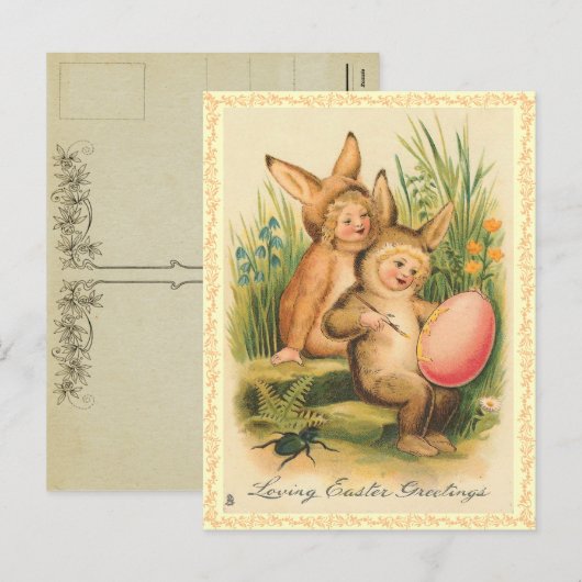 Vintage paasbunny Briefkaart (Voorkant / Achterkant)