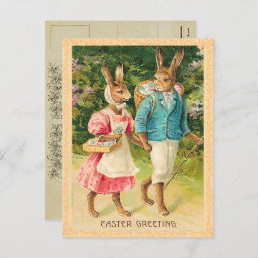 Vintage paasbunny Briefkaart (Voorkant / Achterkant)