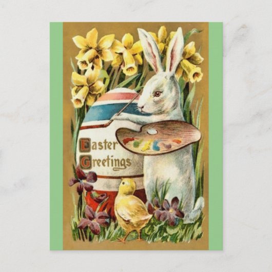 Vintage paasbunny Egg Artist Briefkaart (Voorkant)