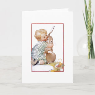 Vintage paasbunny Hugs Wenskaart Feestdagen Kaart