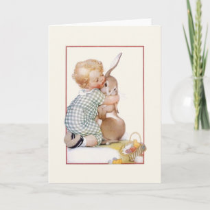 Vintage paasbunny Hugs Wenskaart Feestdagen Kaart