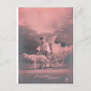 Vintage *Paasengel en Lam* Feestdagenkaart