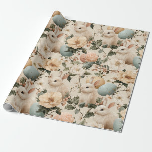 Vintage Paashaas Bloemen (1) Cadeaupapier