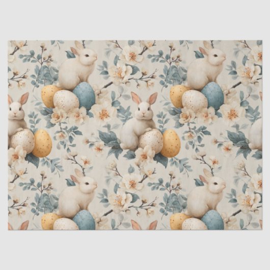 Vintage Paashaas Bloemen (3) Tissuepapier (Voorkant)