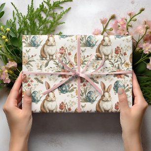 Vintage Paashaas & Bloemen Cadeaupapier