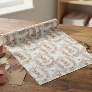 Vintage Paashaas Bloemig Elegant  Cadeaupapier