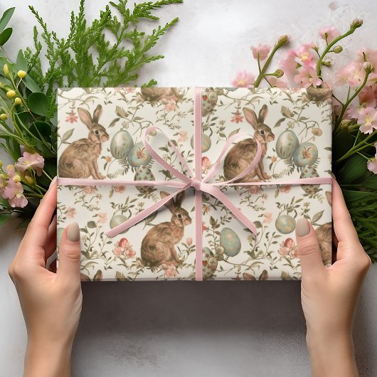 Vintage Paashaas Toile Cadeaupapier