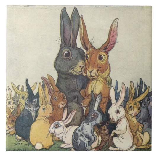 Vintage paaskonijn en 6-inch tegel tegeltje (Voorkant)