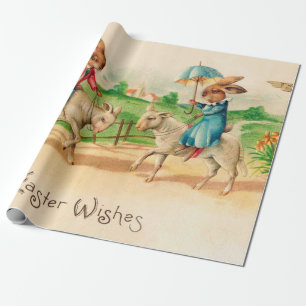Vintage paaskonijnenkonijnengeleiders groet cadeaupapier