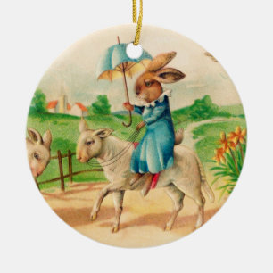 Vintage paaskonijnenkonijnengeleiders groet keramisch ornament