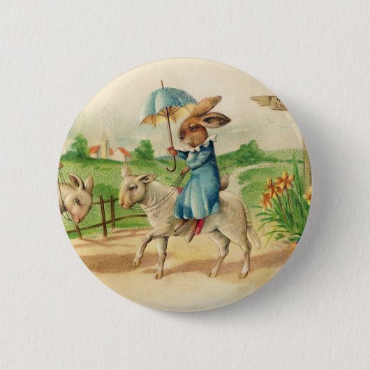 Vintage paaskonijnenkonijnengeleiders groet ronde button 5,7 cm (Voorkant)