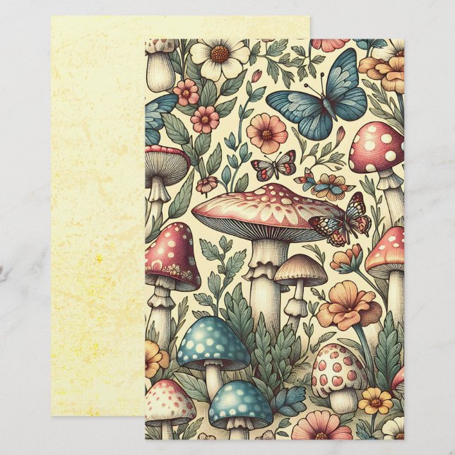 Vintage Paddenstoelen, Bloemen, Vlinders Scrapbook (Voorkant / Achterkant)