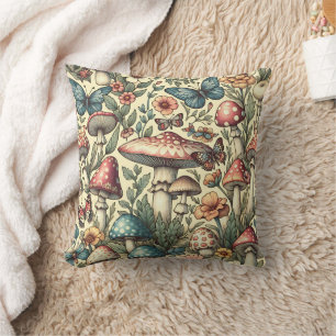 Vintage Paddenstoelen, Bloemen, Vlinders Scrapbook Kussen