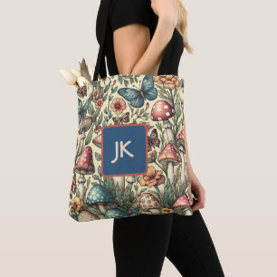 Vintage Paddenstoelen, Bloemen, Vlinders Whimsisch Tote Bag