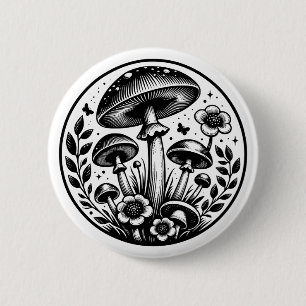 Vintage Paddenstoelen en Bloemen  Ronde Button 5,7 Cm