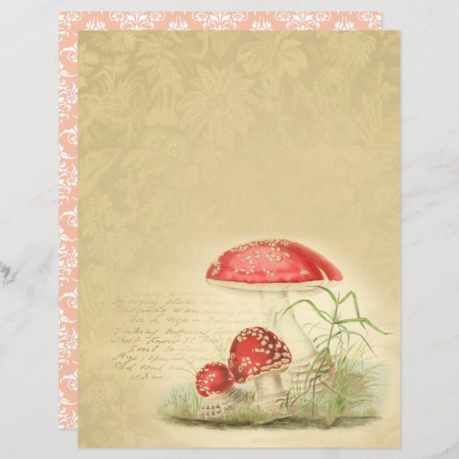 Vintage Paddenstoelen Scrapbook Papier - Marple Ha (Voorkant / Achterkant)