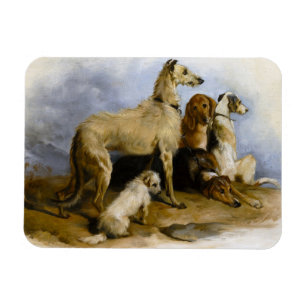 Vintage painting of five cute dogs magneet