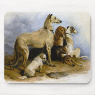Vintage painting of five cute dogs muismat