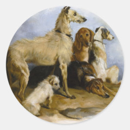 Vintage painting of five cute dogs ronde sticker