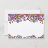 Vintage Paisley Raspberry Feathers RSVP Kaartje (Achterkant)