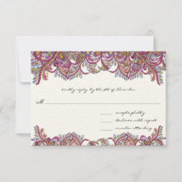 Vintage Paisley Raspberry Feathers RSVP Kaartje