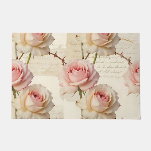 Vintage Pale Pink Rose Script Pattern Deurmat (Voorkant)