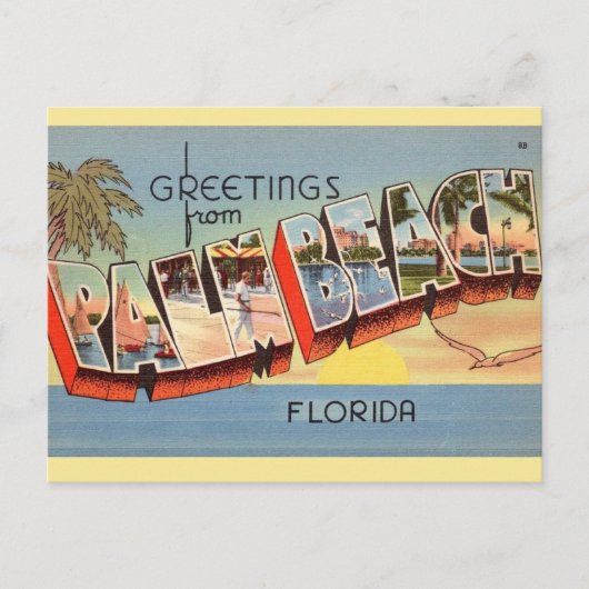 Vintage Palm Beach Groet Briefkaart (Voorkant)