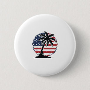 Vintage Palm Tree Amerikaanse Vlag Zomer T-shirt_1 Ronde Button 5,7 Cm