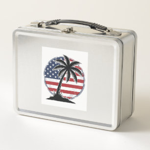 Vintage Palmboom Amerikaanse Vlag Zomer T-shirt_1
