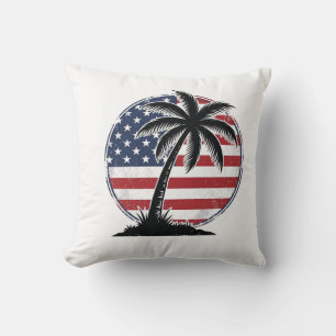 Vintage Palmboom Amerikaanse Vlag Zomer T-shirt_1 Kussen