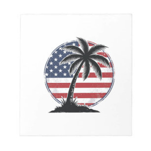 Vintage Palmboom Amerikaanse Vlag Zomer T-shirt_1 Notitieblok
