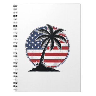Vintage Palmboom Amerikaanse Vlag Zomer T-shirt_1 Notitieboek