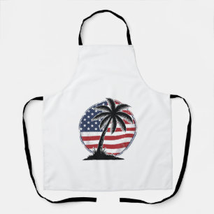 Vintage Palmboom Amerikaanse Vlag Zomer T-shirt_1 Schort