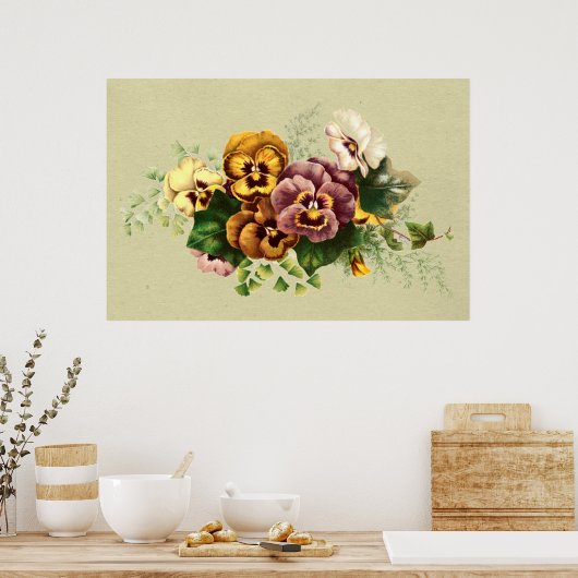 Vintage Pansies Bouquet Poster (Keuken)